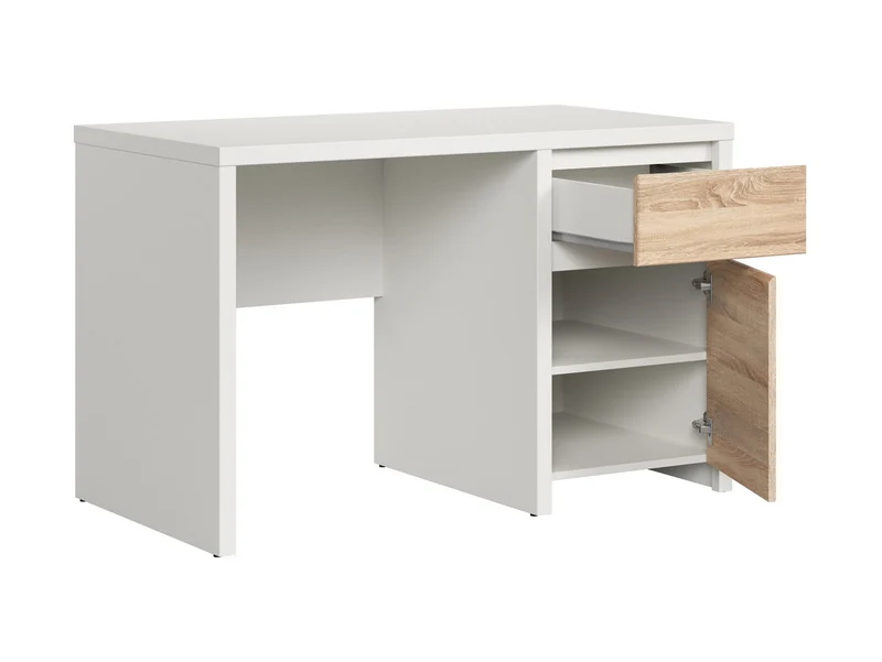 Kaspian — Desk with Drawer & Shelf | 120 cm | White & Sonoma Oak
