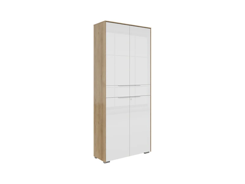 Nevada Tall Office Bookcase 81×199cm – Riviera Oak & White Lacquered Glass Doors