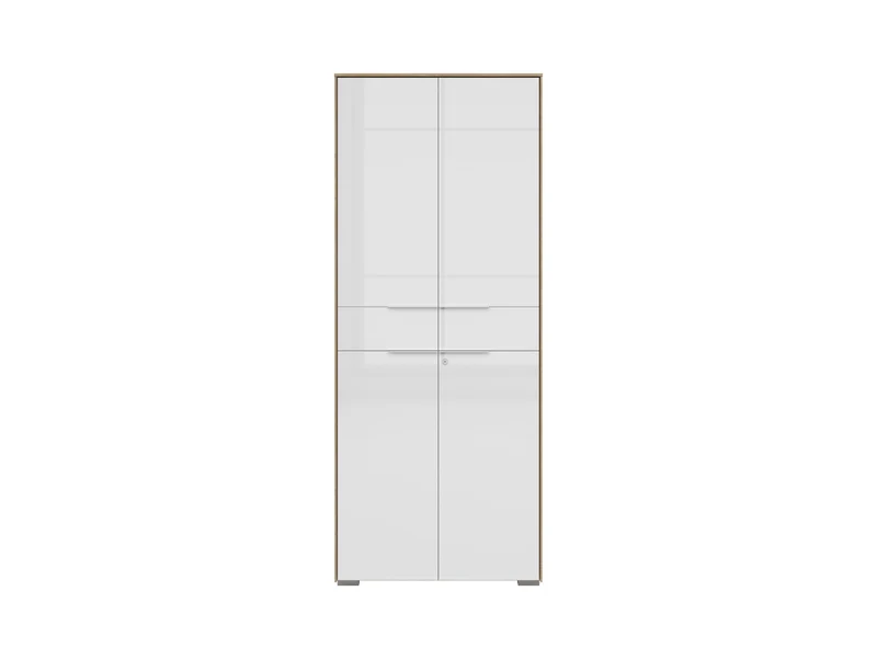 Nevada Tall Office Bookcase 81×199cm – Riviera Oak & White Lacquered Glass Doors
