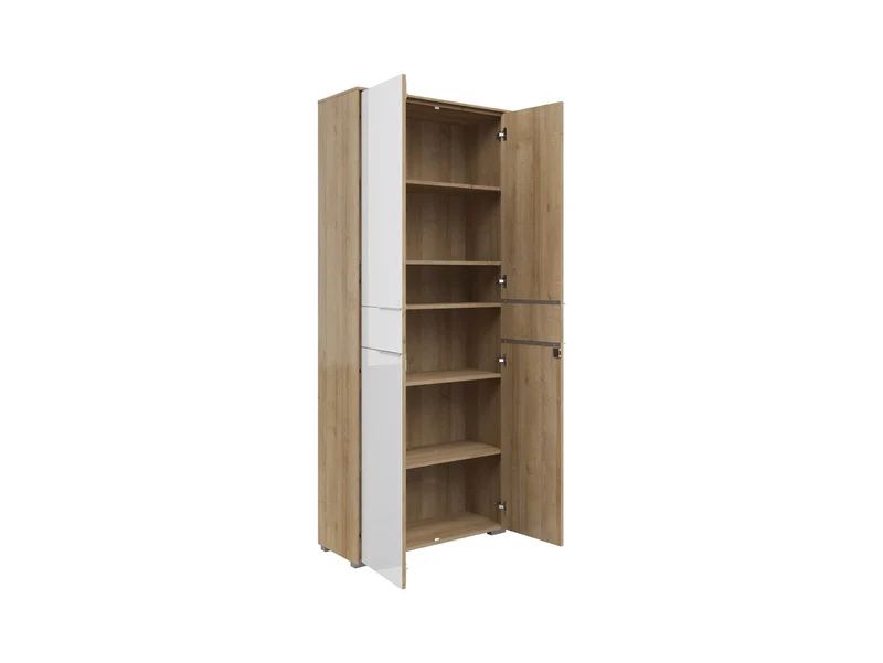 Nevada Tall Office Bookcase 81×199cm – Riviera Oak & White Lacquered Glass Doors