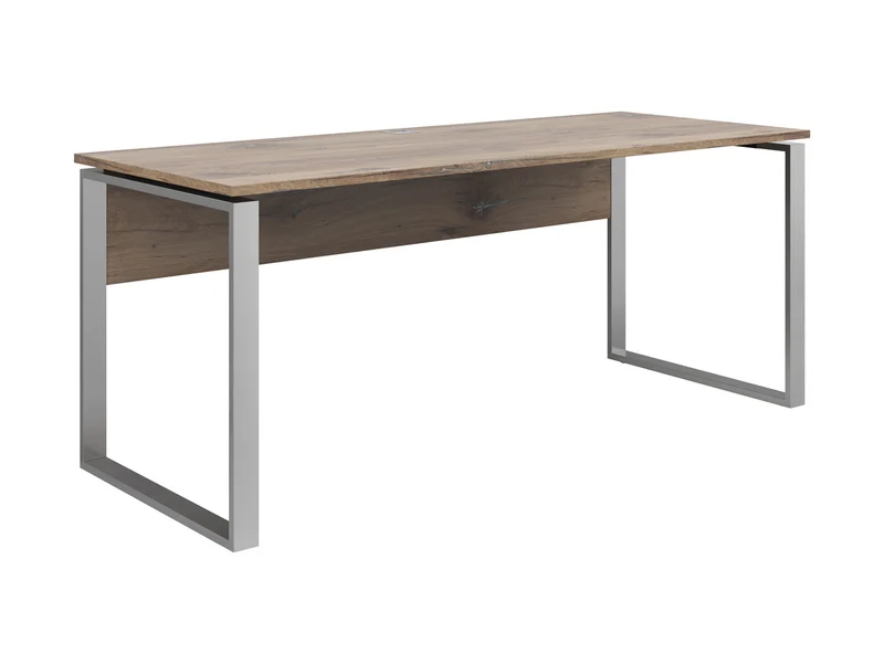Nevada Large Desk 180cm – Dark Flagstaff Oak & Brushed Nickel Metal Legs