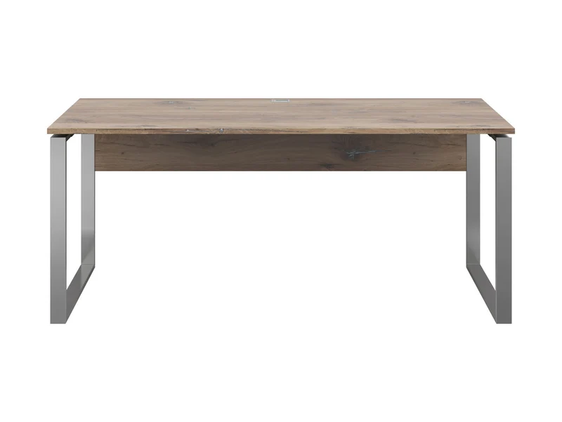 Nevada Large Desk 180cm – Dark Flagstaff Oak & Brushed Nickel Metal Legs