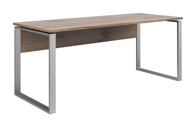 Nevada Large Desk 180cm – Dark Flagstaff Oak & Brushed Nickel Metal Legs