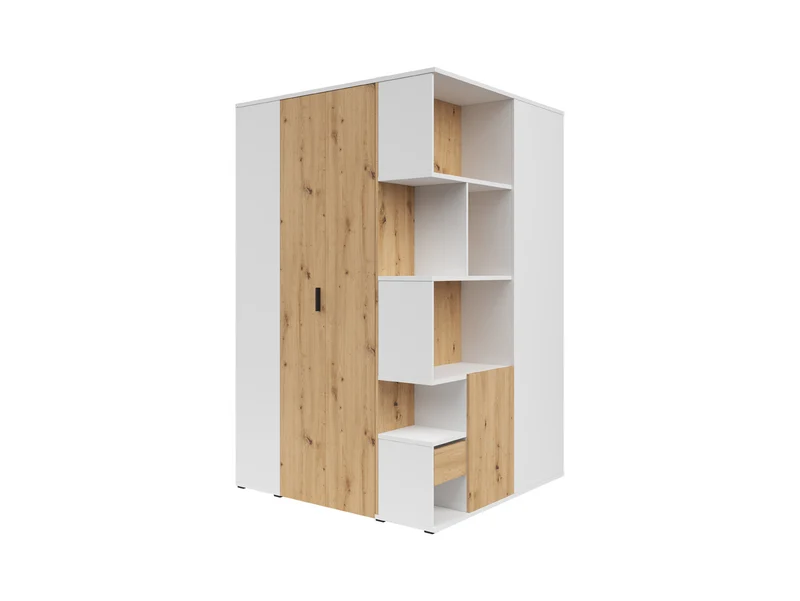 Homeland Corner Wardrobe with Bookcase Front 136cm – White & Artisan Oak