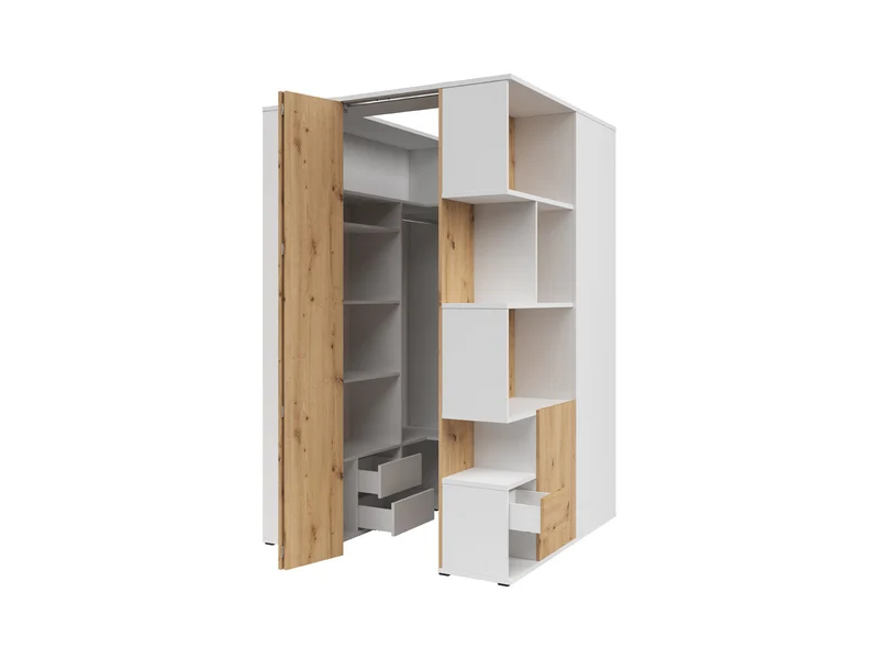 Homeland Corner Wardrobe with Bookcase Front 136cm – White & Artisan Oak