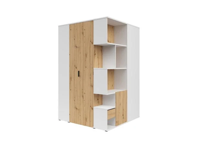 Homeland Corner Wardrobe with Bookcase Front 136cm – White & Artisan Oak