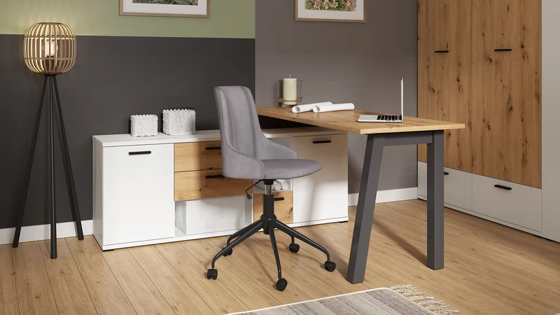 Homeland Desk with Sideboard 150cm – Artisan Oak, White & Graphite