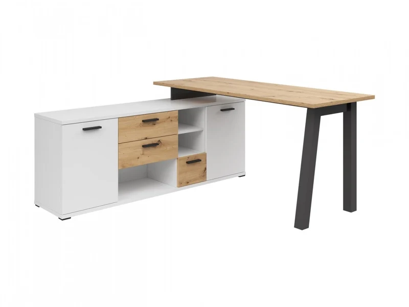Homeland Desk with Sideboard 150cm – Artisan Oak, White & Graphite