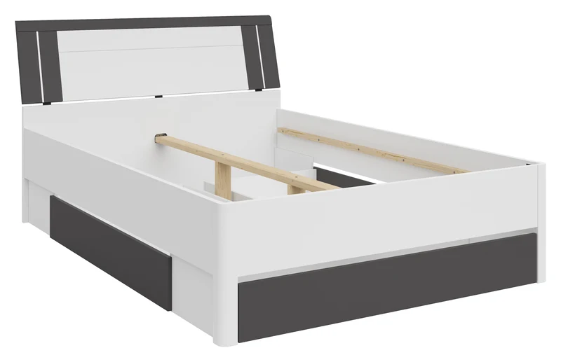 Saturn Double Bed 140×200 with 3 Storage Drawers – White & Graphite
