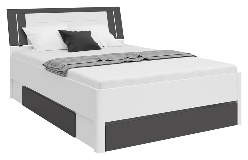 Saturn Double Bed 140×200 with 3 Storage Drawers – White & Graphite