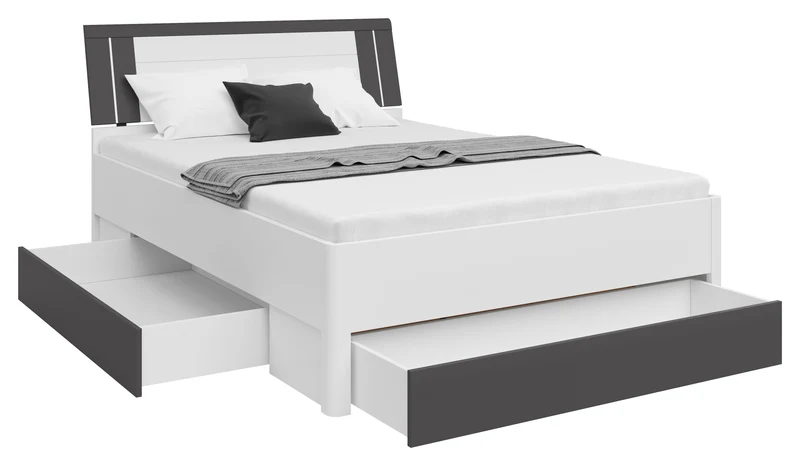 Saturn Double Bed 140×200 with 3 Storage Drawers – White & Graphite