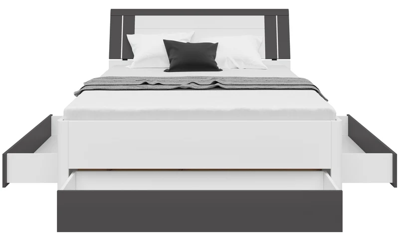 Saturn Double Bed 140×200 with 3 Storage Drawers – White & Graphite