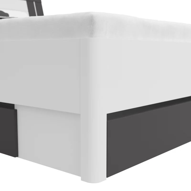 Saturn Double Bed 140×200 with 3 Storage Drawers – White & Graphite