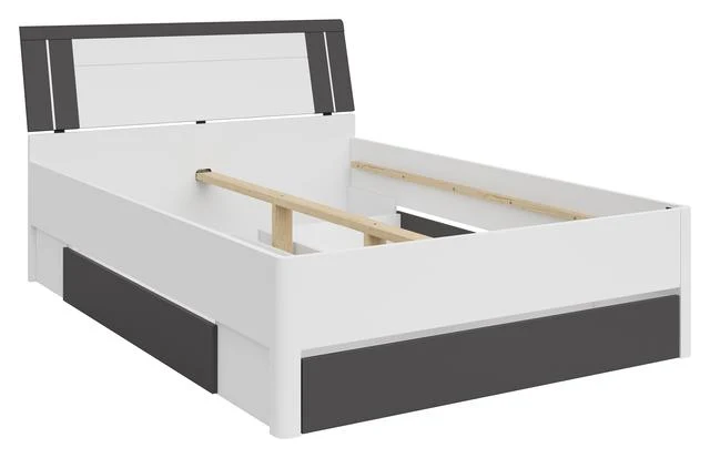 Saturn Double Bed 140×200 with 3 Storage Drawers – White & Graphite