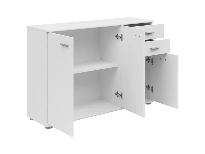 Noeda Wide Chest of Drawers 106cm – White | 2 Drawers, 2 Shelves & Cabinet