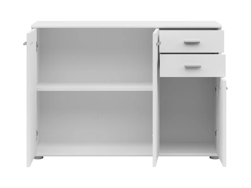 Noeda Wide Chest of Drawers 106cm – White | 2 Drawers, 2 Shelves & Cabinet