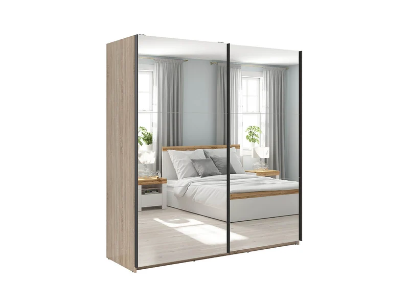 Tetrix Sliding Door Wardrobe 183×195.5 cm – 2 Mirror Doors | Sonoma Oak
