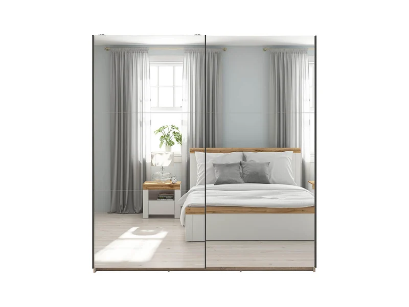 Tetrix Sliding Door Wardrobe 183×195.5 cm – 2 Mirror Doors | Sonoma Oak