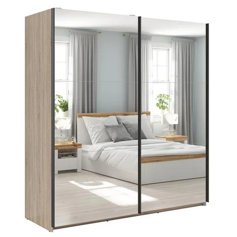 Tetrix Sliding Door Wardrobe 183×195.5 cm – 2 Mirror Doors | Sonoma Oak