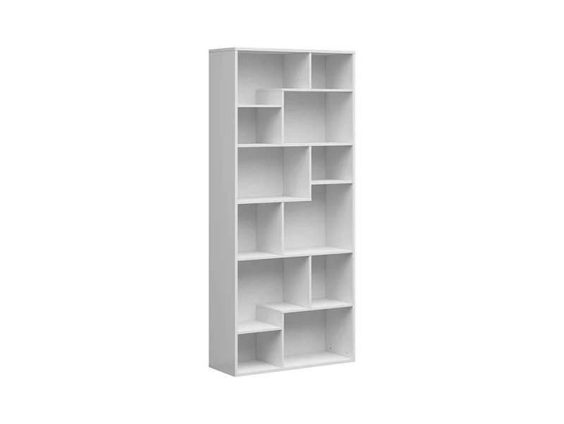 Tetrix Geometric Bookcase 197.5×87.5 cm – 12 Open Compartments | White Gloss