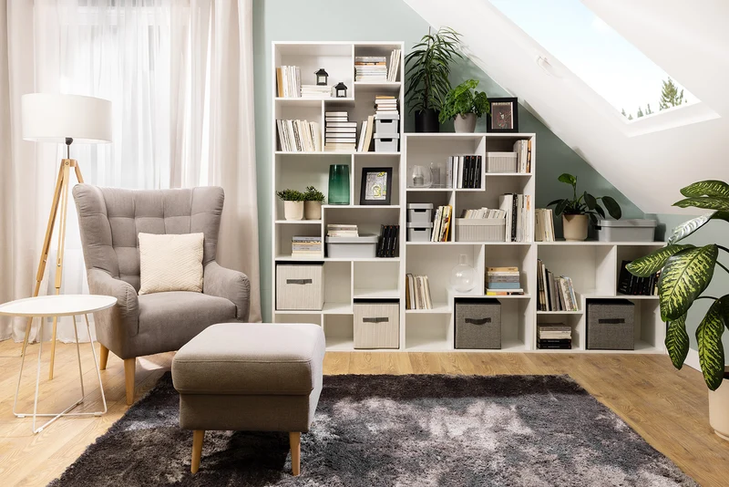 Tetrix Geometric Bookcase 197.5×87.5 cm – 12 Open Compartments | White Gloss