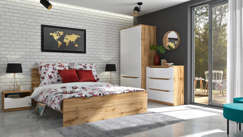 Nuis 3-Drawer Chest of Drawers 90×91.5 cm – Wotan Oak & White Gloss