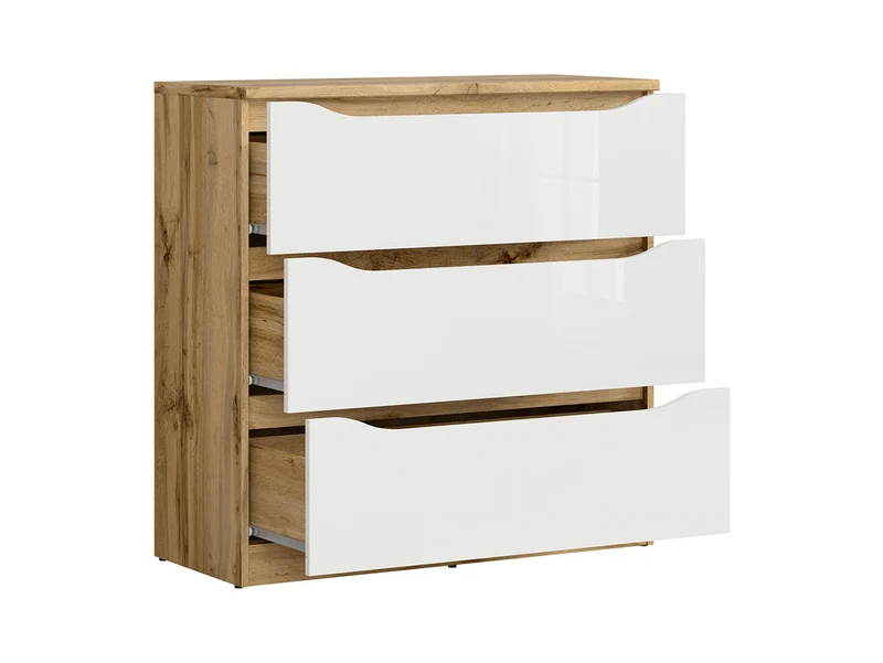 Nuis 3-Drawer Chest of Drawers 90×91.5 cm – Wotan Oak & White Gloss