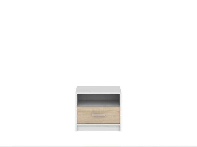 Nepo Plus Bedside Table with Drawer & Open Shelf – White / Sonoma Oak