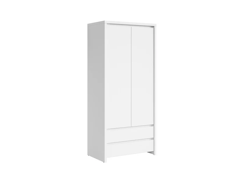 Kaspian 2-Door Wardrobe with Drawers 90×200 cm – White / White Matt