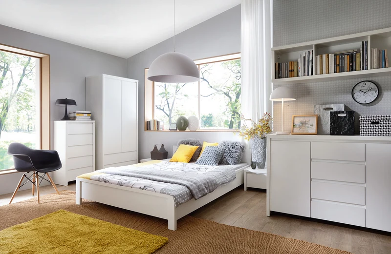 Kaspian 2-Door Wardrobe with Drawers 90×200 cm – White / White Matt
