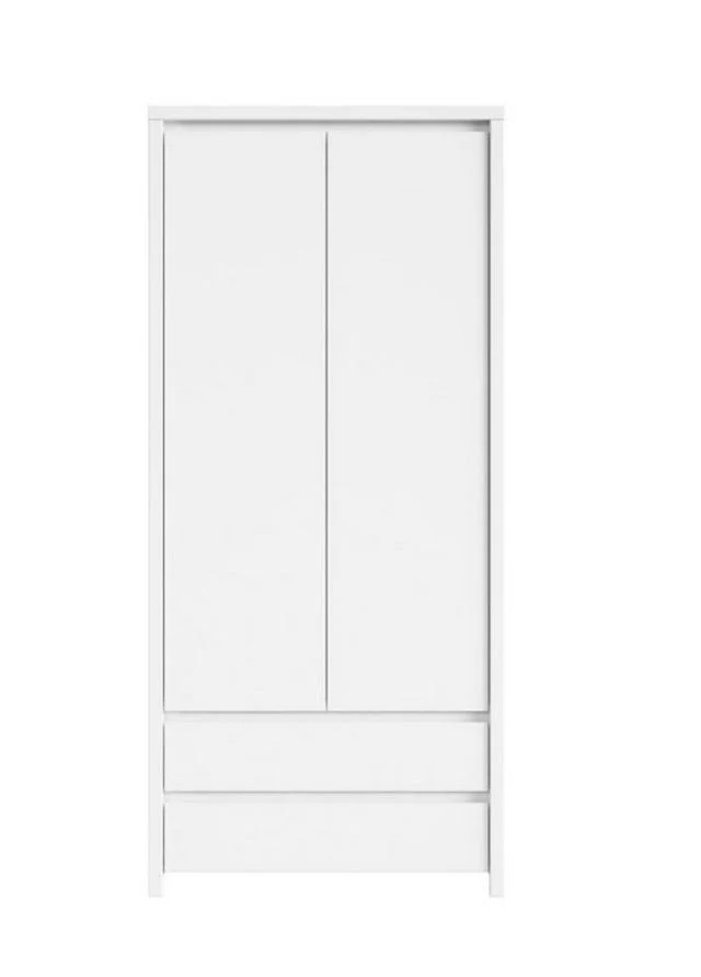 Kaspian 2-Door Wardrobe with Drawers 90×200 cm – White / White Matt