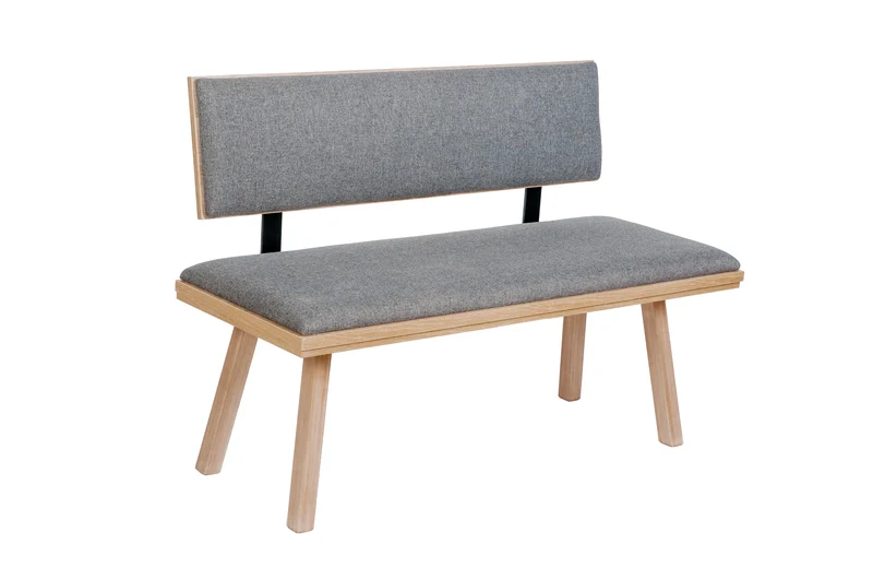 Sitzbank 'Die Zeitlose', 125 cm mit Lehne, Stoff Grau