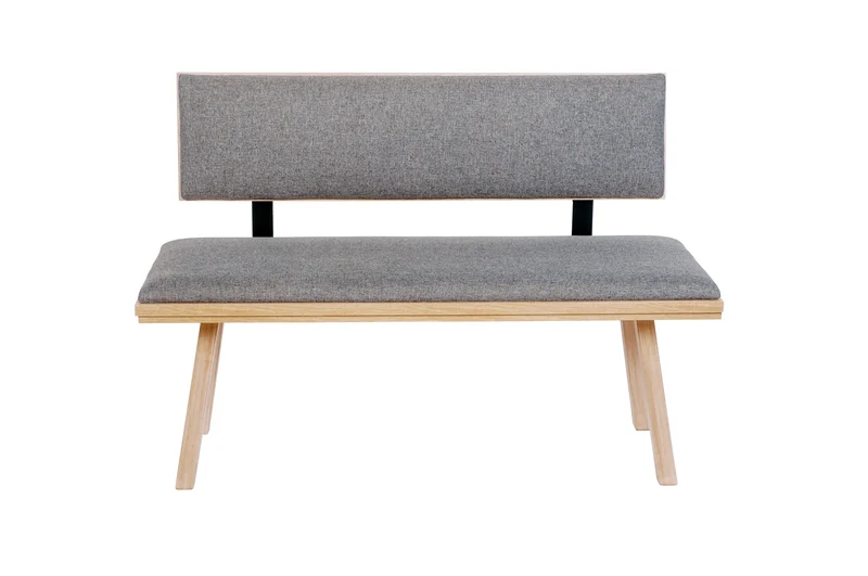 Sitzbank 'Die Zeitlose', 125 cm mit Lehne, Stoff Grau