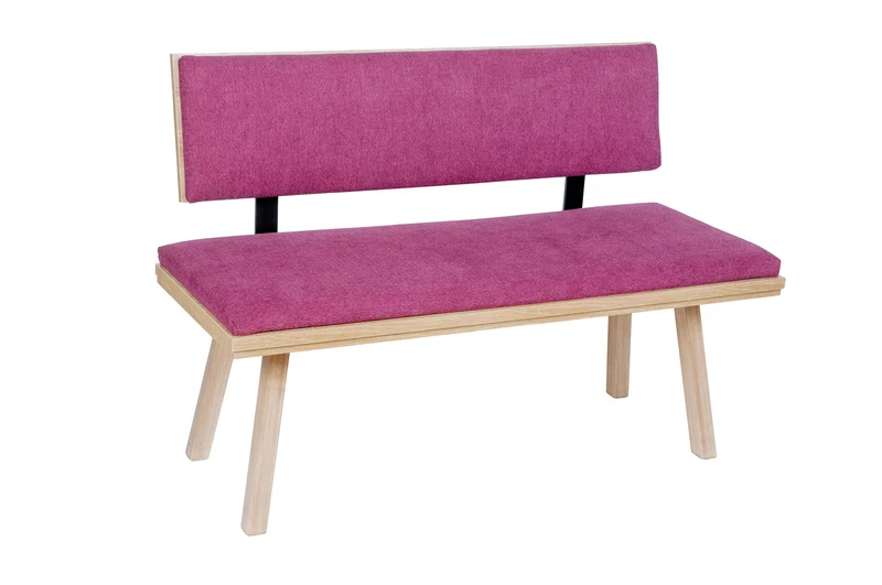 Sitzbank 'Die Zeitlose', 125 cm mit Lehne, Stoff Bordeaux