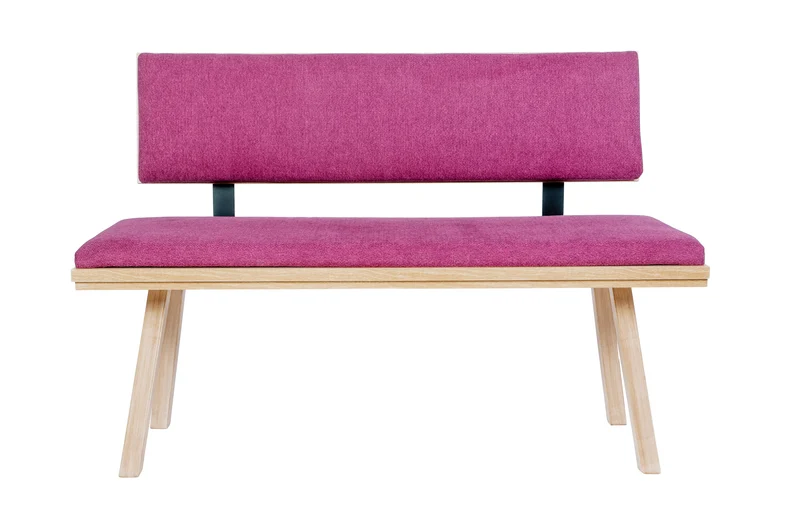 Sitzbank 'Die Zeitlose', 125 cm mit Lehne, Stoff Bordeaux