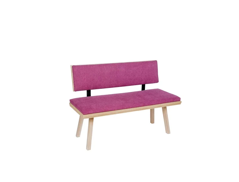 Sitzbank 'Die Zeitlose', 125 cm mit Lehne, Stoff Bordeaux