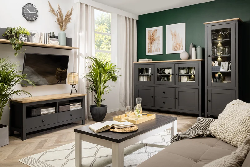 Hesen TV Cabinet 137x59 cm – Graphite / Artisan Oak
