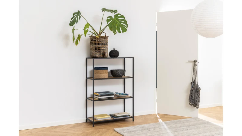 Seaford — Low Bookcase | 77 × 114 × 35 cm | Wild Oak & Black Steel | Loft Style