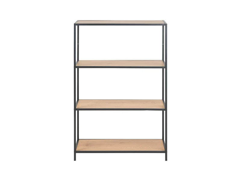 Seaford — Low Bookcase | 77 × 114 × 35 cm | Wild Oak & Black Steel | Loft Style