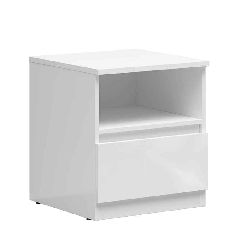 Tetrix — Bedside Table | White Gloss | Push-to-Open