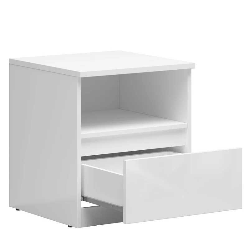 Tetrix — Bedside Table | White Gloss | Push-to-Open
