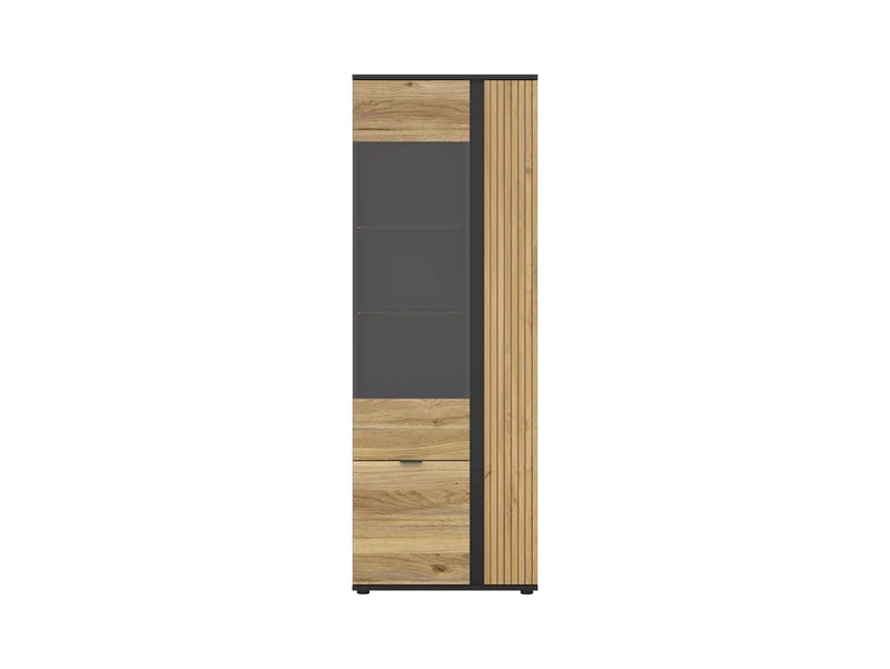Luen — Display Cabinet with Glass Door & Lamel Panel | Black & Mauvella Oak