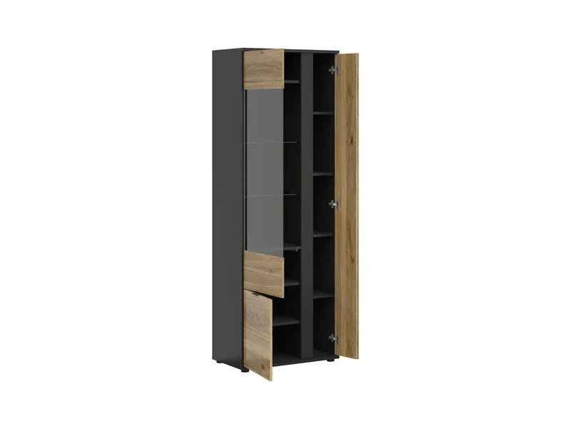 Luen — Display Cabinet with Glass Door & Lamel Panel | Black & Mauvella Oak