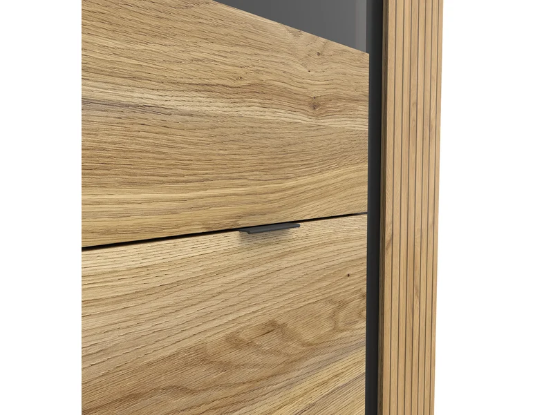 Luen — Display Cabinet with Glass Door & Lamel Panel | Black & Mauvella Oak