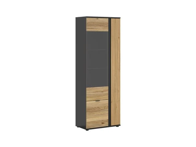 Luen — Display Cabinet with Glass Door & Lamel Panel | Black & Mauvella Oak