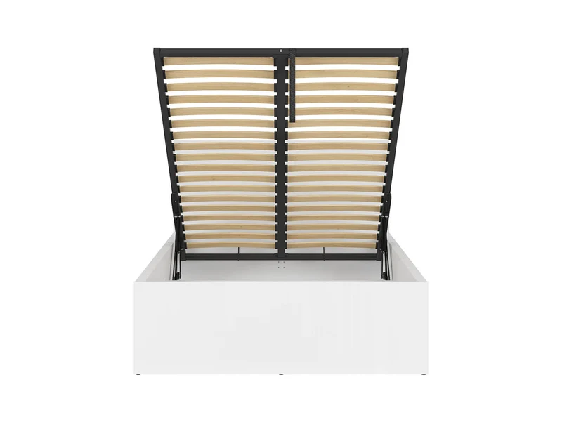 Tetrix Double Bed 160×200 with Storage & Merida Mattress – White High Gloss