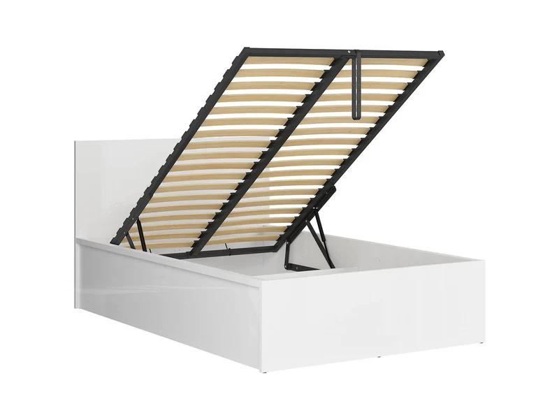 Tetrix Double Bed 160×200 with Storage & Merida Mattress – White High Gloss