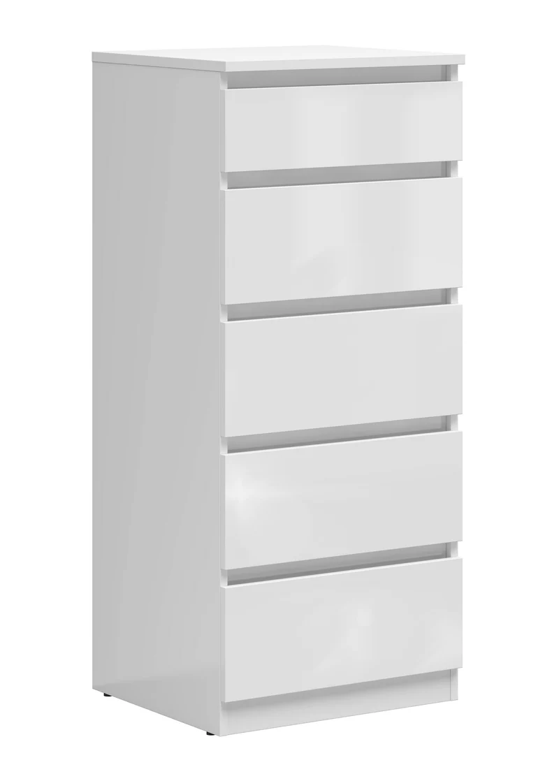 Tetrix Tall Chest of Drawers – 5 Drawers, White High Gloss