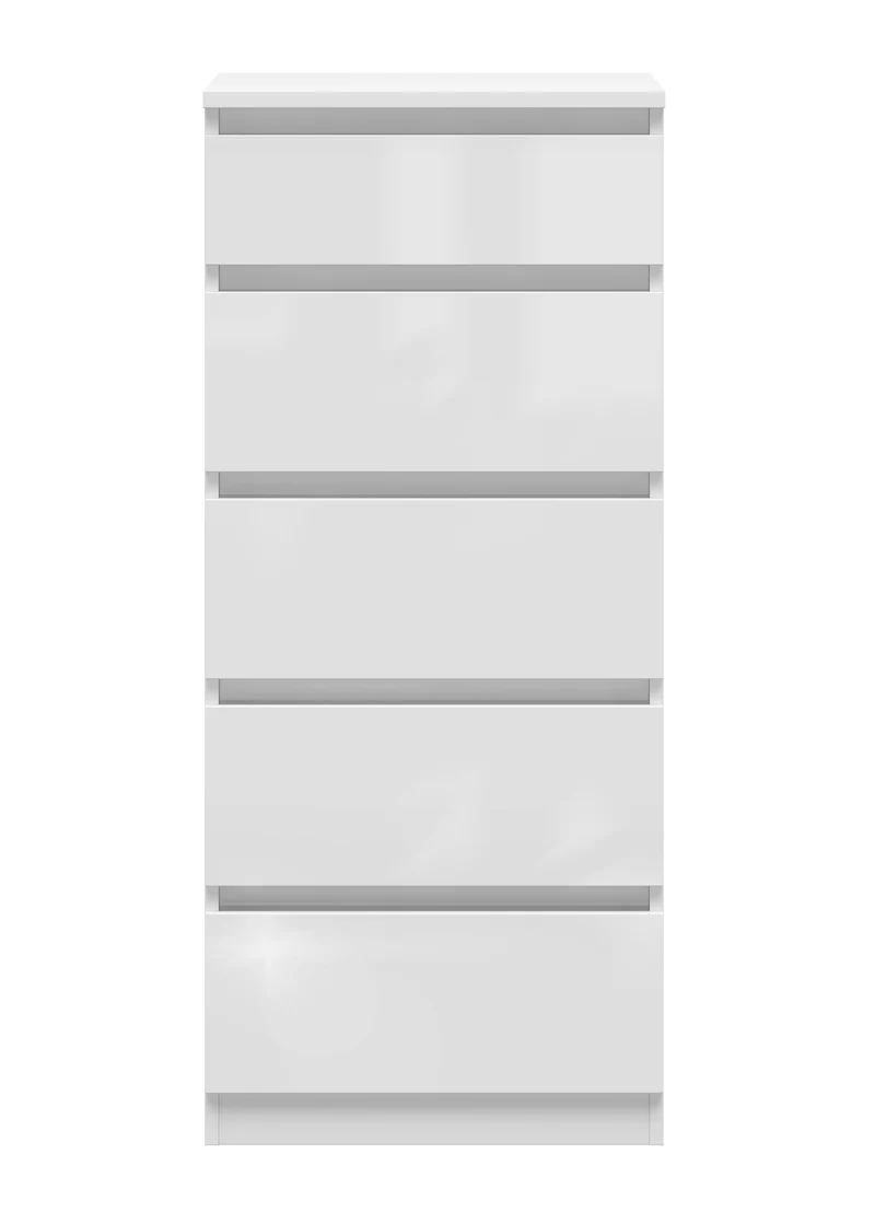 Tetrix Tall Chest of Drawers – 5 Drawers, White High Gloss