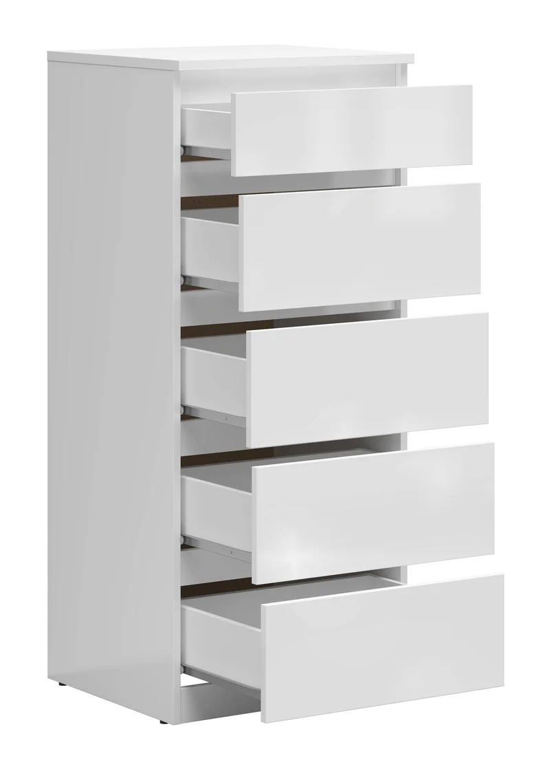 Tetrix Tall Chest of Drawers – 5 Drawers, White High Gloss
